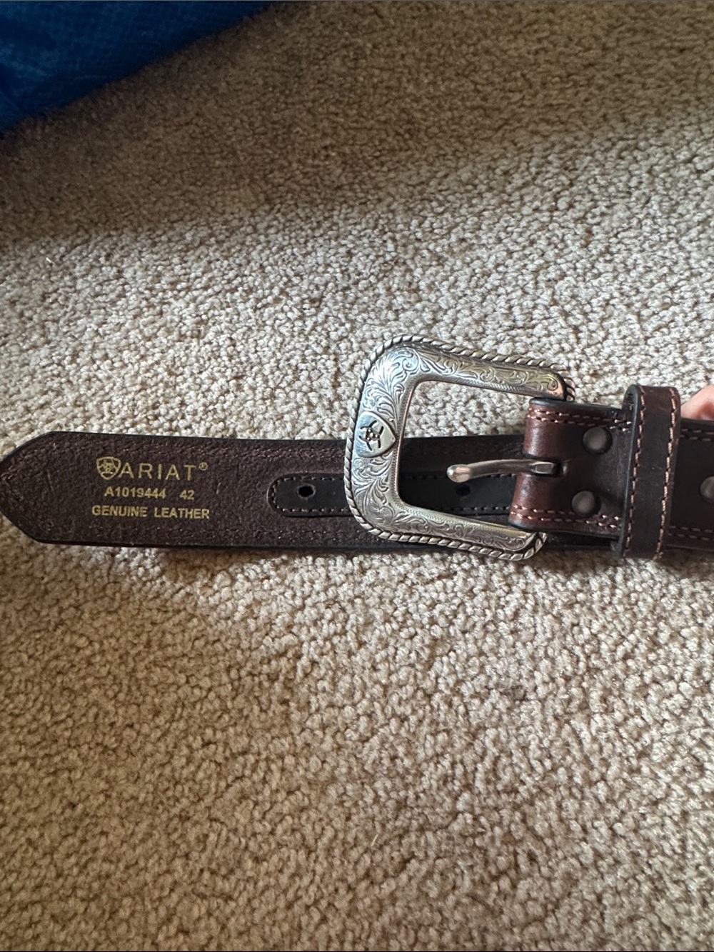 Ariat Dark Brown Leather Western Belt with Engraved Silver Buckle